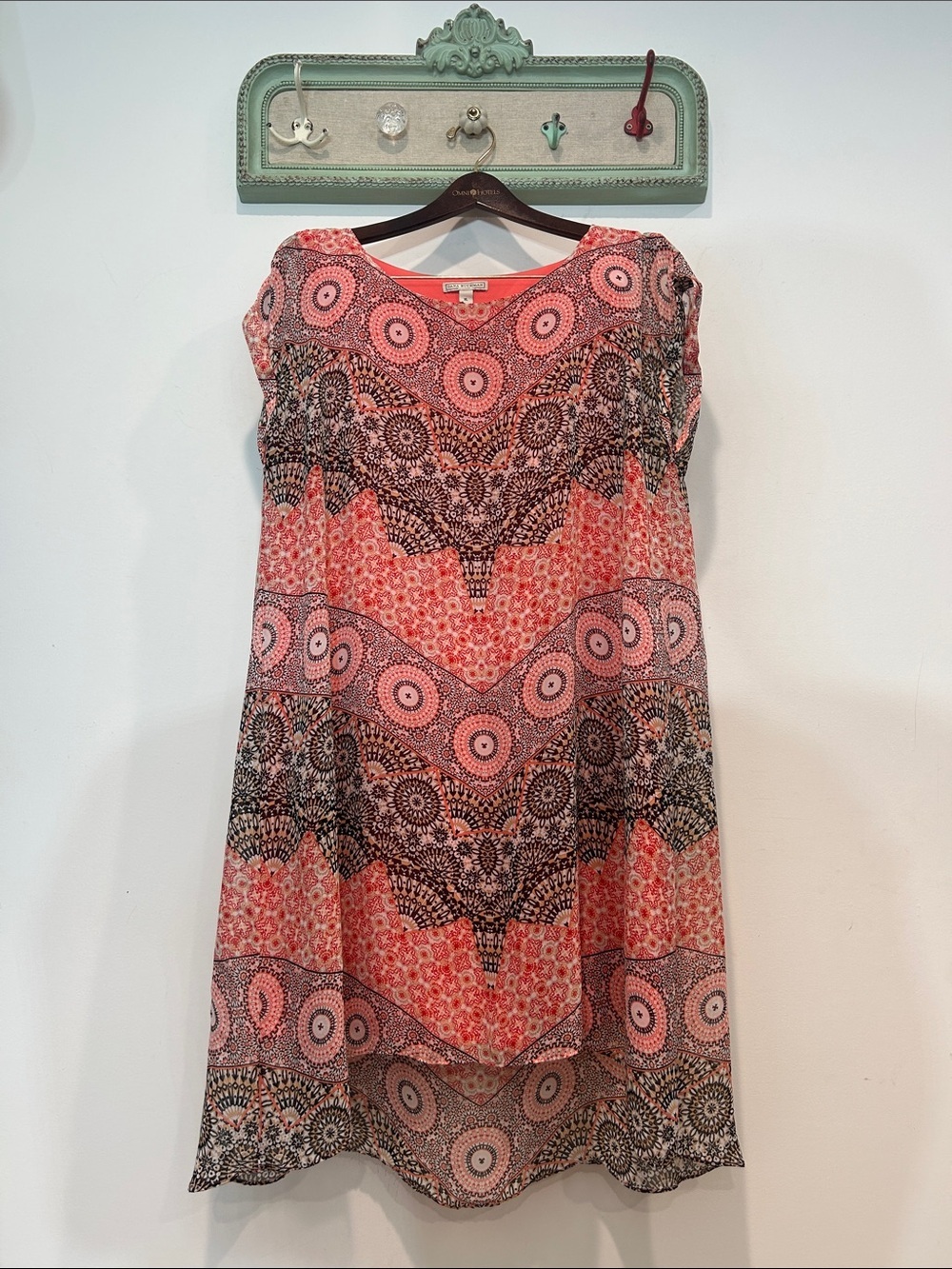 Dana Buchman Vintage Bohemian Coral mandala Patterned High-Low Dress women’s XL